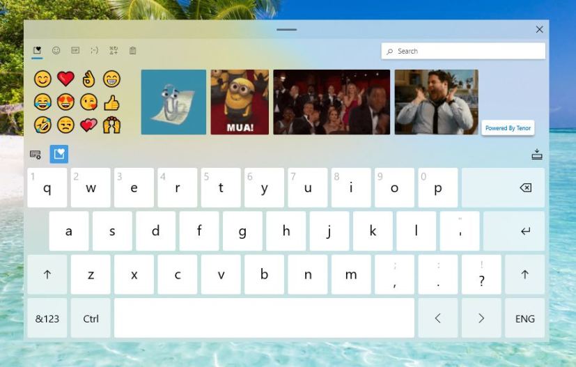 Windows 10 on-screen keyboard with emoji, gif, clipboard
