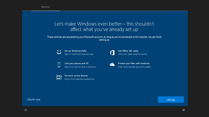 Windows 10 Redstone 5 update OOBE experience