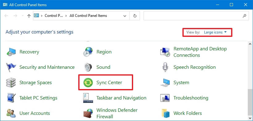 Sync Center option