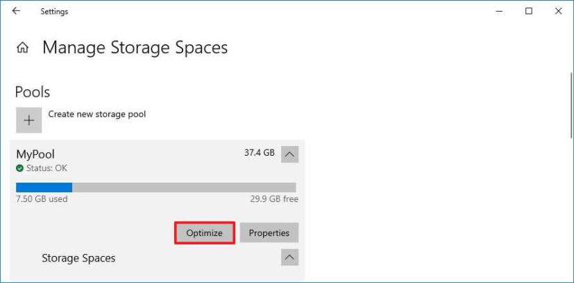 Storage Spaces optimize storage pool