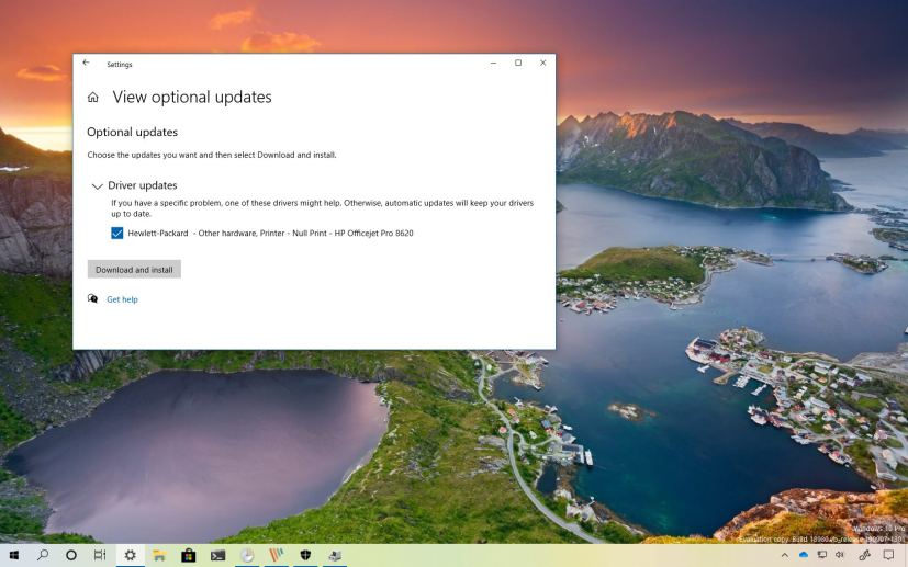 Optional updates settings on Windows 10