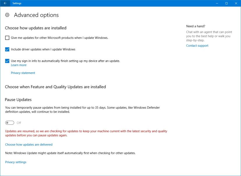 Pause Update on Windows 10