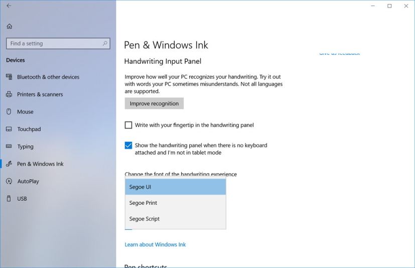 Pen & Windows Ink settings in Windows 10 build 17063