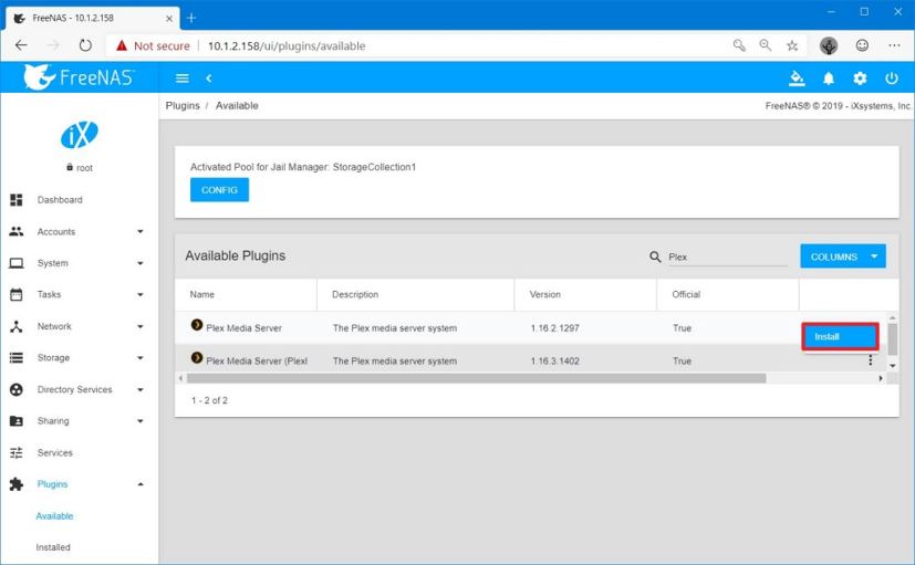 Plex Media Server plugin on FreeNAS
