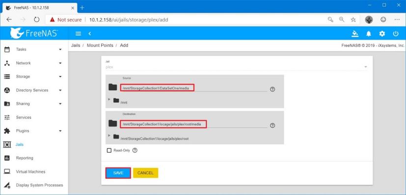 Plex configure source and destination mount point