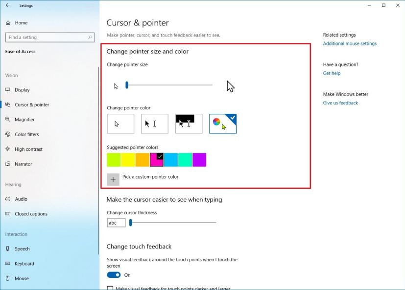 Cursor and pointer settings for Windows 10
