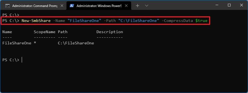 PowerShell create network share with SMB compression