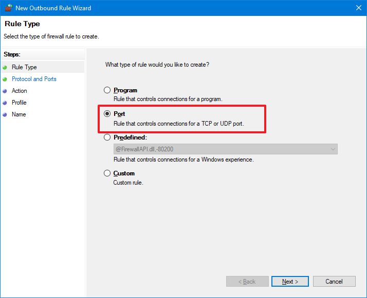 Firewall open outbound port option