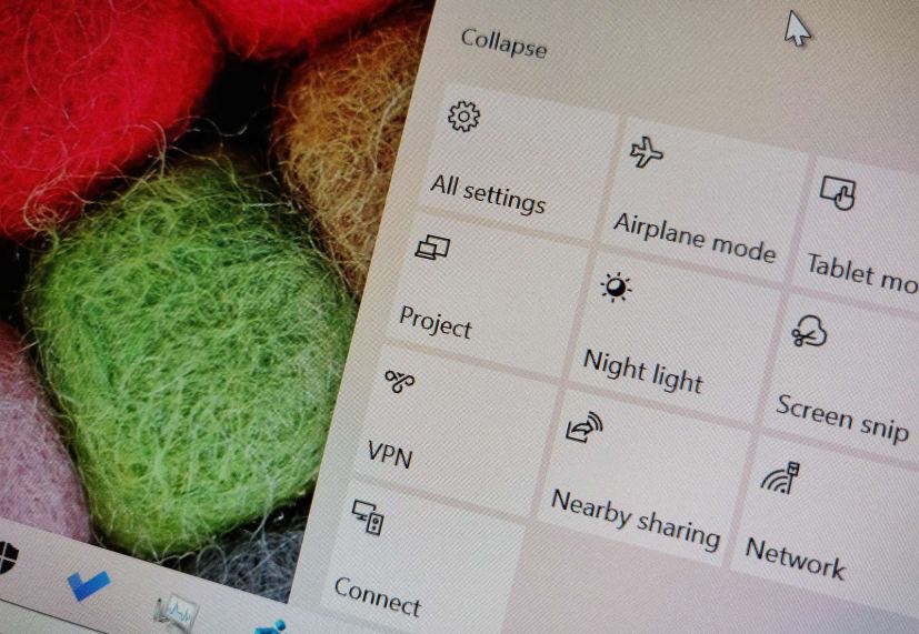 Quick Action buttons on Windows 10 version 1903