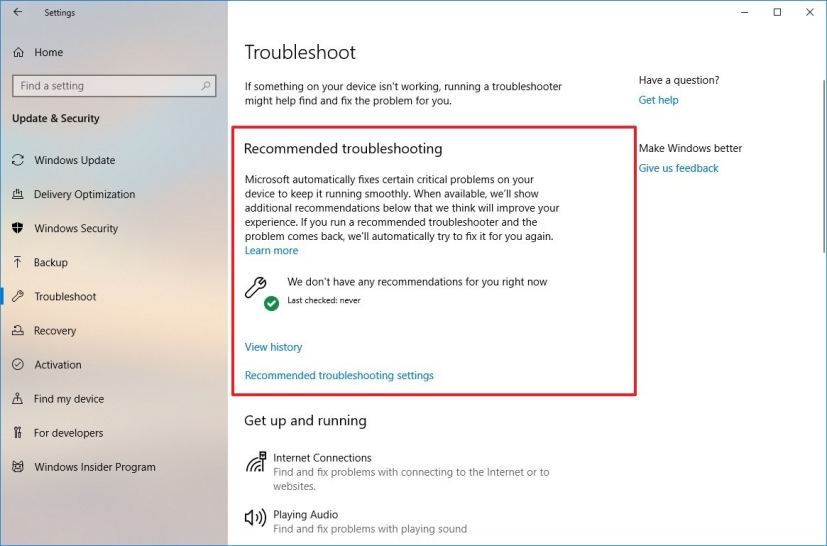 Recommended Troubleshooting settings