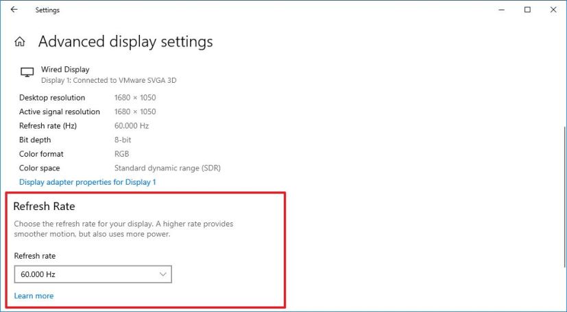 Windows 10 20H2 refresh rate setting