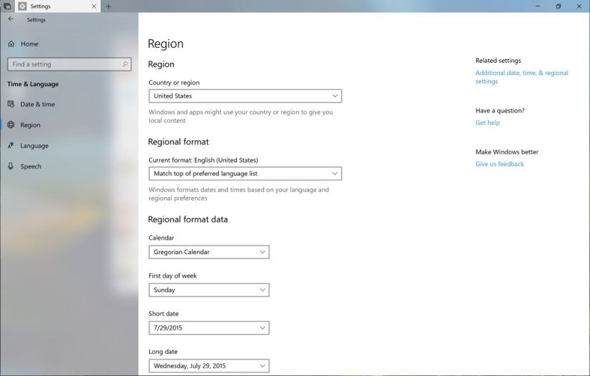 Region settings on Windows 10 build 17686