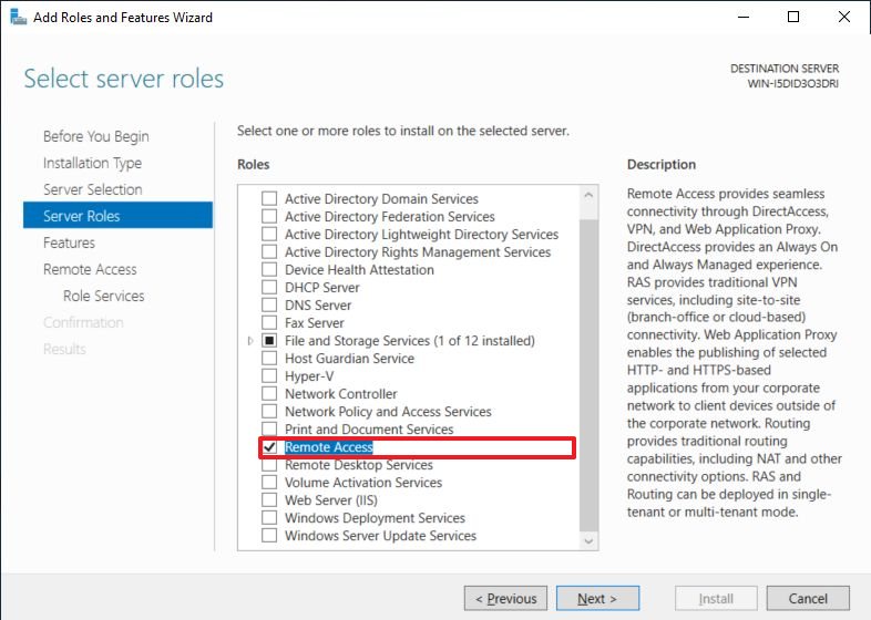 Remote access server role option