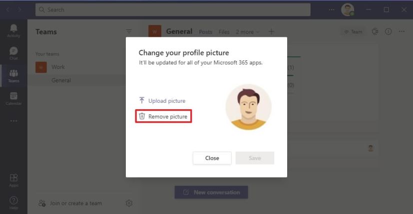 Microsoft Teams remove account picture