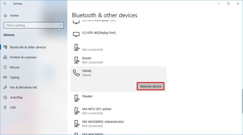 Remove Bluetooth phone on Windows 10