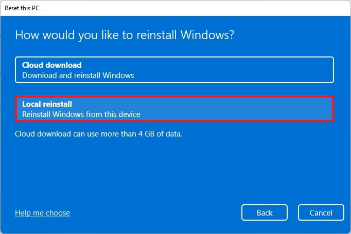 Windows 11 local reinstall