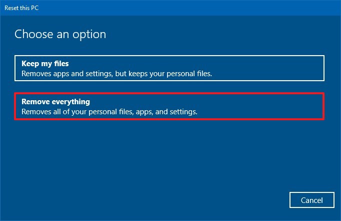 Windows 10 remove everything option