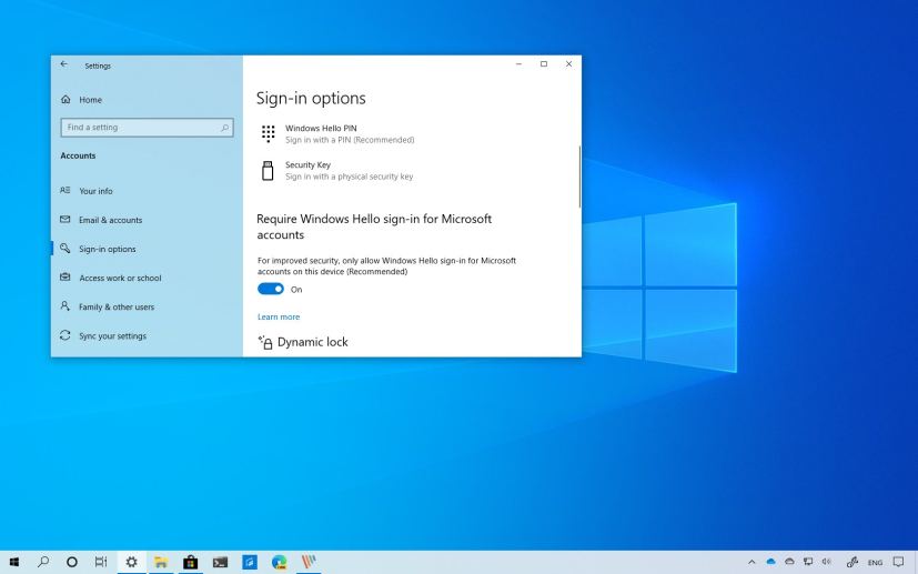 Remove password and require only Windows Hello for sign-in option