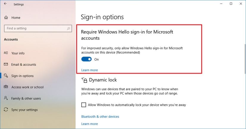 Require Windows Hello sign-in for Microsoft accounts