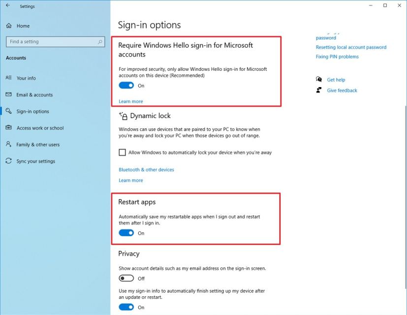 Require Windows Hello sign-in for Microsoft accounts option