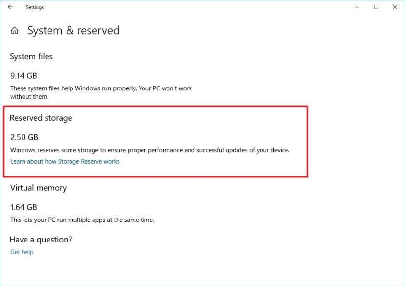 Reserved Storage on Windows 10