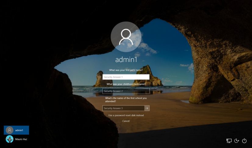 Reset local account answering security questions on Windows 10