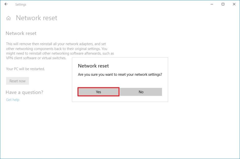 Windows 10 network reset