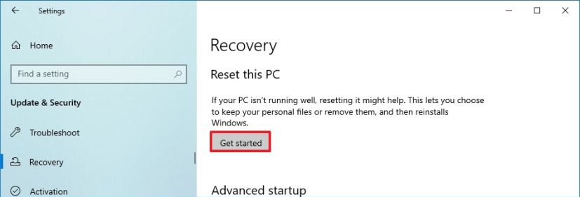 Windows 10 Reset this PC feature