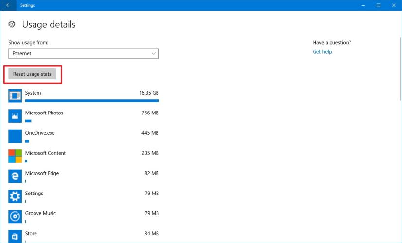 Reset usage data on Windows 10