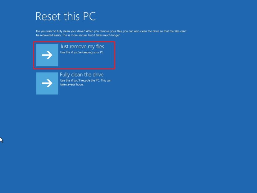 Advanced startup Reset this PC just remove my files option