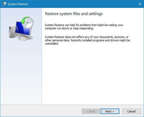 Restore System Files and Settings wizard