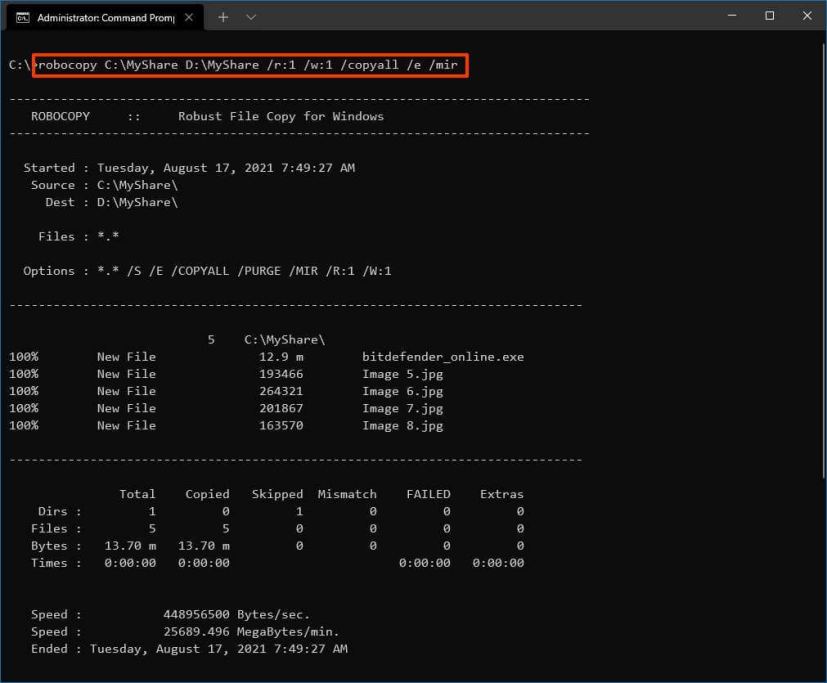 Robocopy copy files new drive