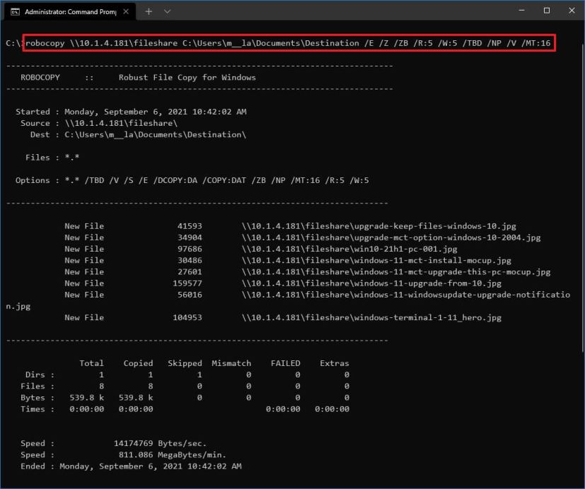 Robocopy fast copy over network