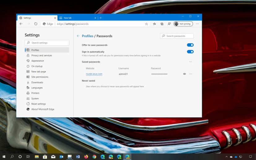 Show saved passwords on Microsoft Edge Chromium