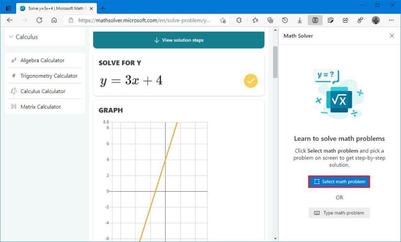 Select math problem option