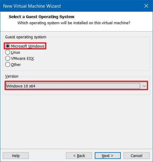 VMware select VM OS option