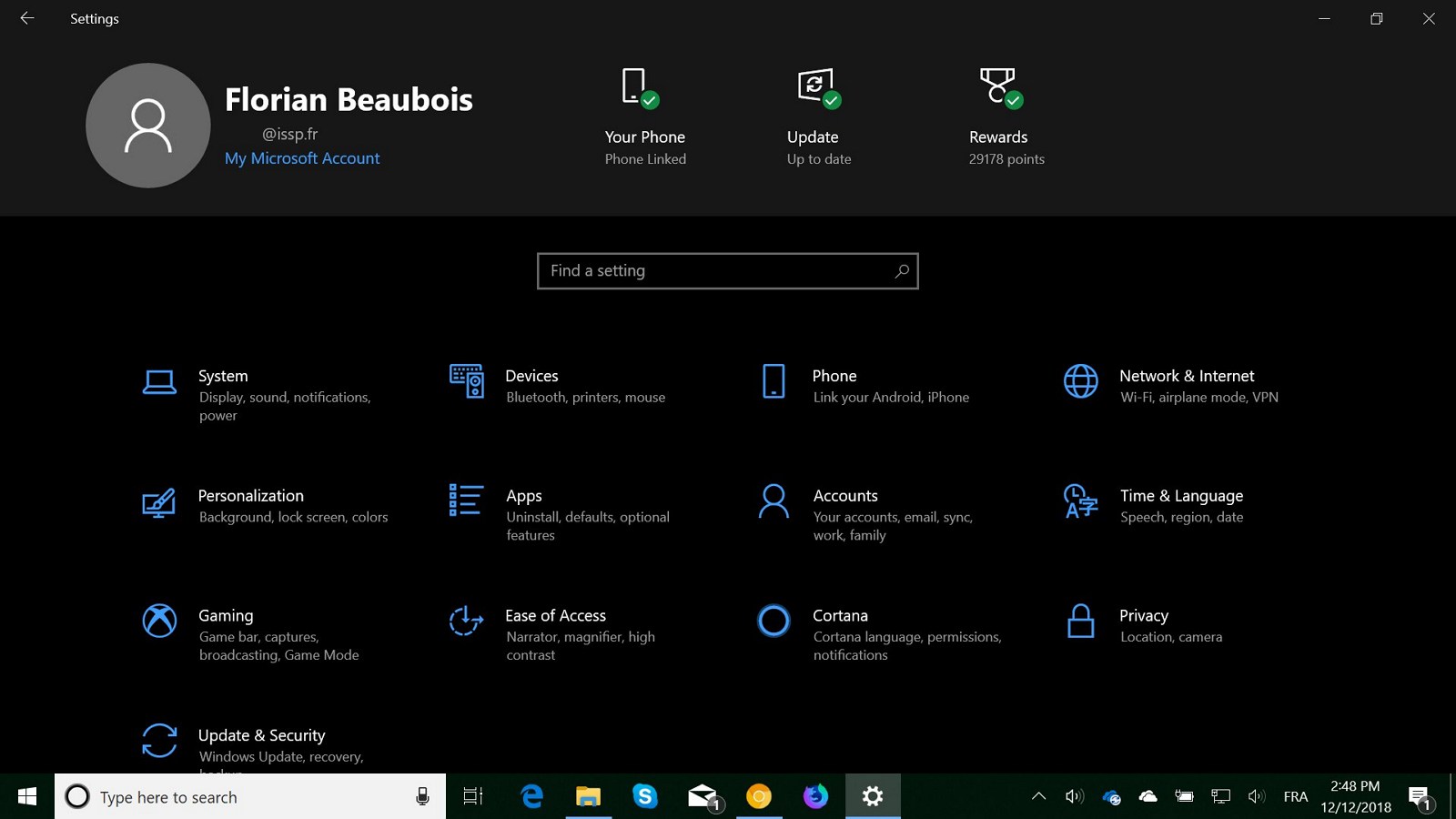 Settings app header design on Windows 10 version 1903