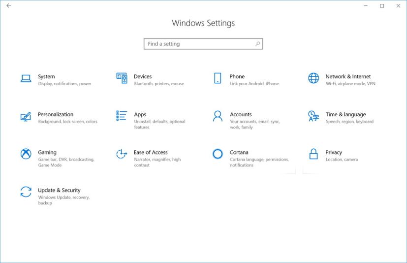 Settings app new interface in Windows 10 build 17063