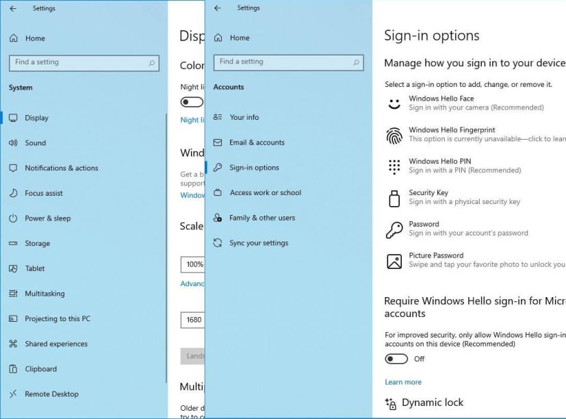 Settings page new icons