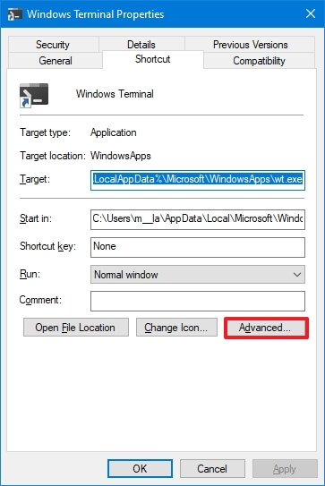 Shortcut advanced option