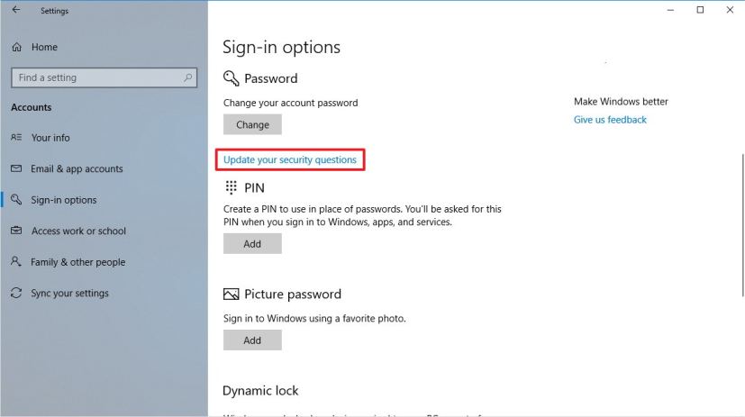 Windows 10 (version 1803) Sign-in Options