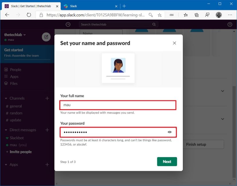 Confirm Slack account password