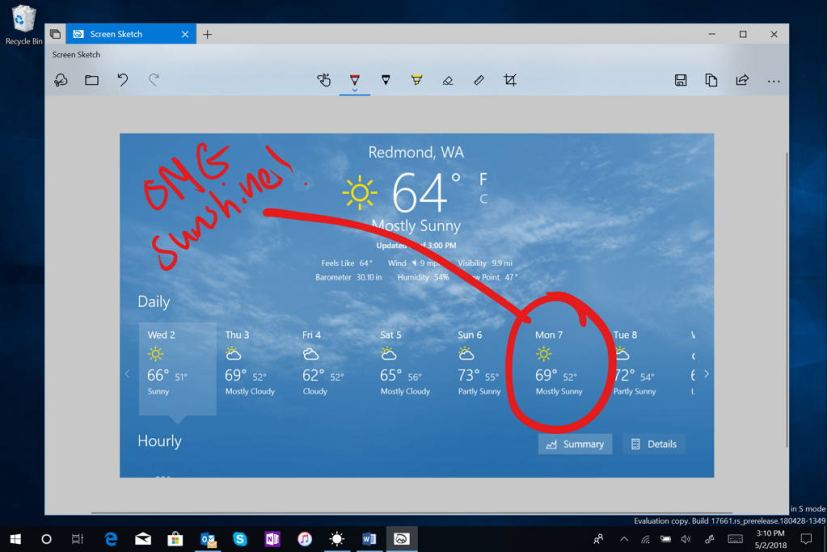 Snipping tool Windows 10 build 17661