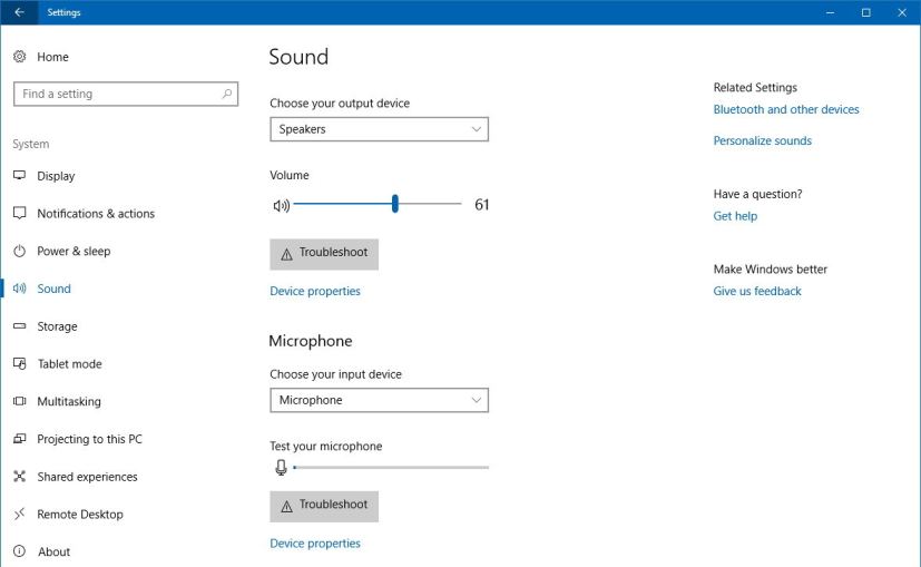 Sound settings Windows 10 version 1803