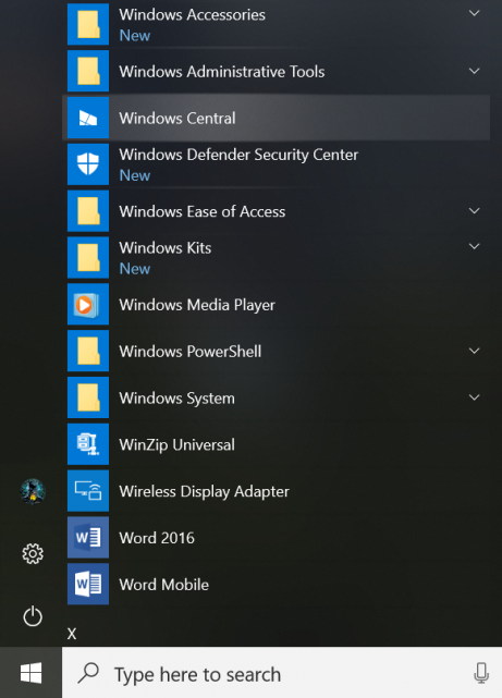 Start menu with Reveal highlight