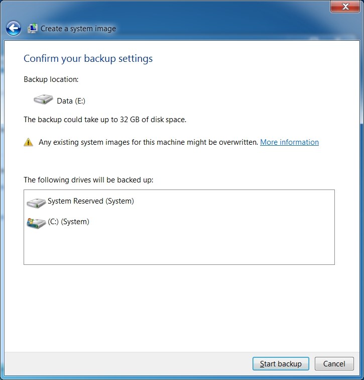 Start backup on Windows 7