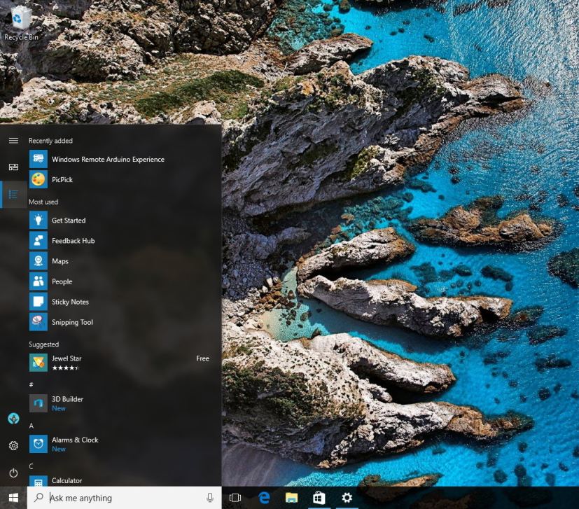 Start menu All apps view