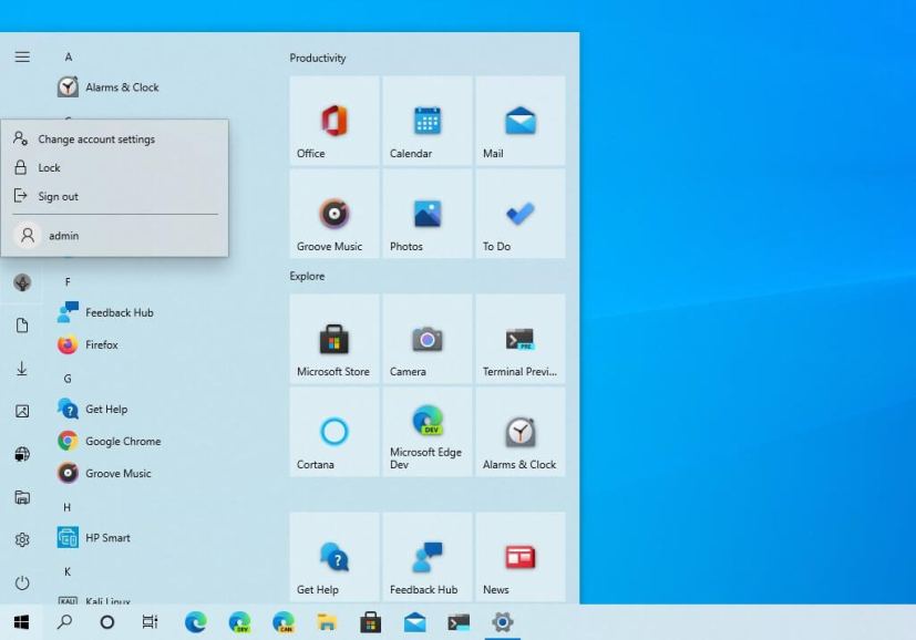 Start menu Fluent Design icons