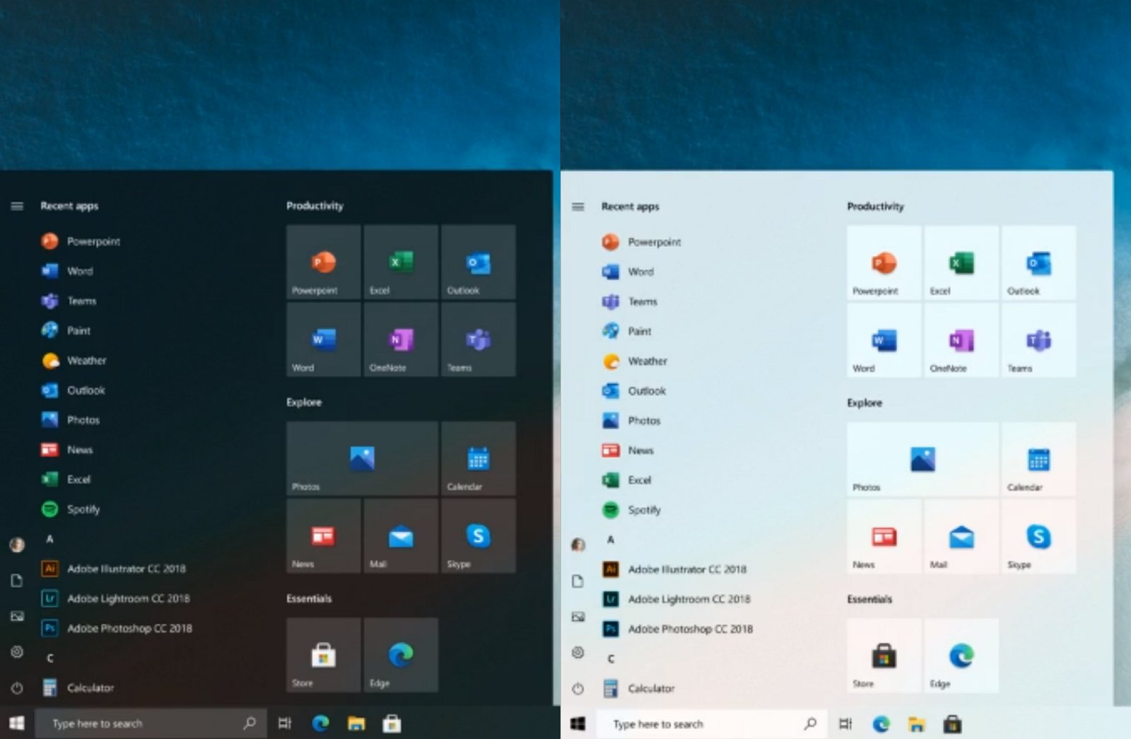 Windows 10 Start menu no Live Tiles (source: Microsoft)