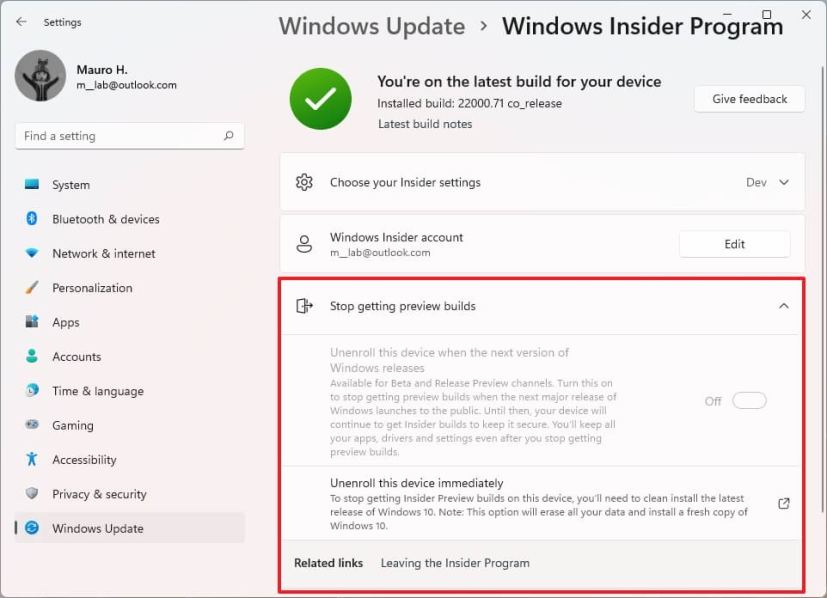 Stop Windows 11 Insider builds